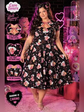 Tenderheart Care Bears Fit & Flare Dress – Hell Bunny Black Heart Retro Dress